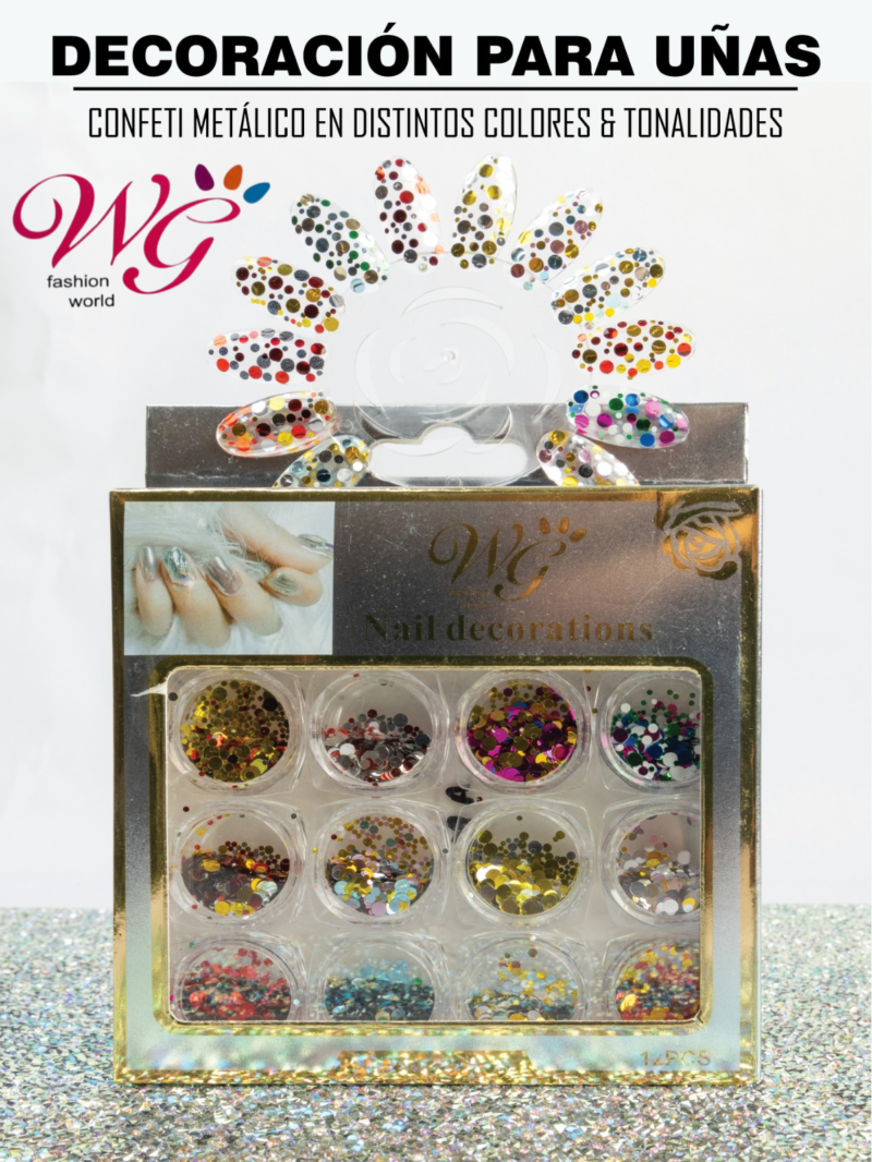 Decoración Para Uñas Confeti Metálico Distintos Colores